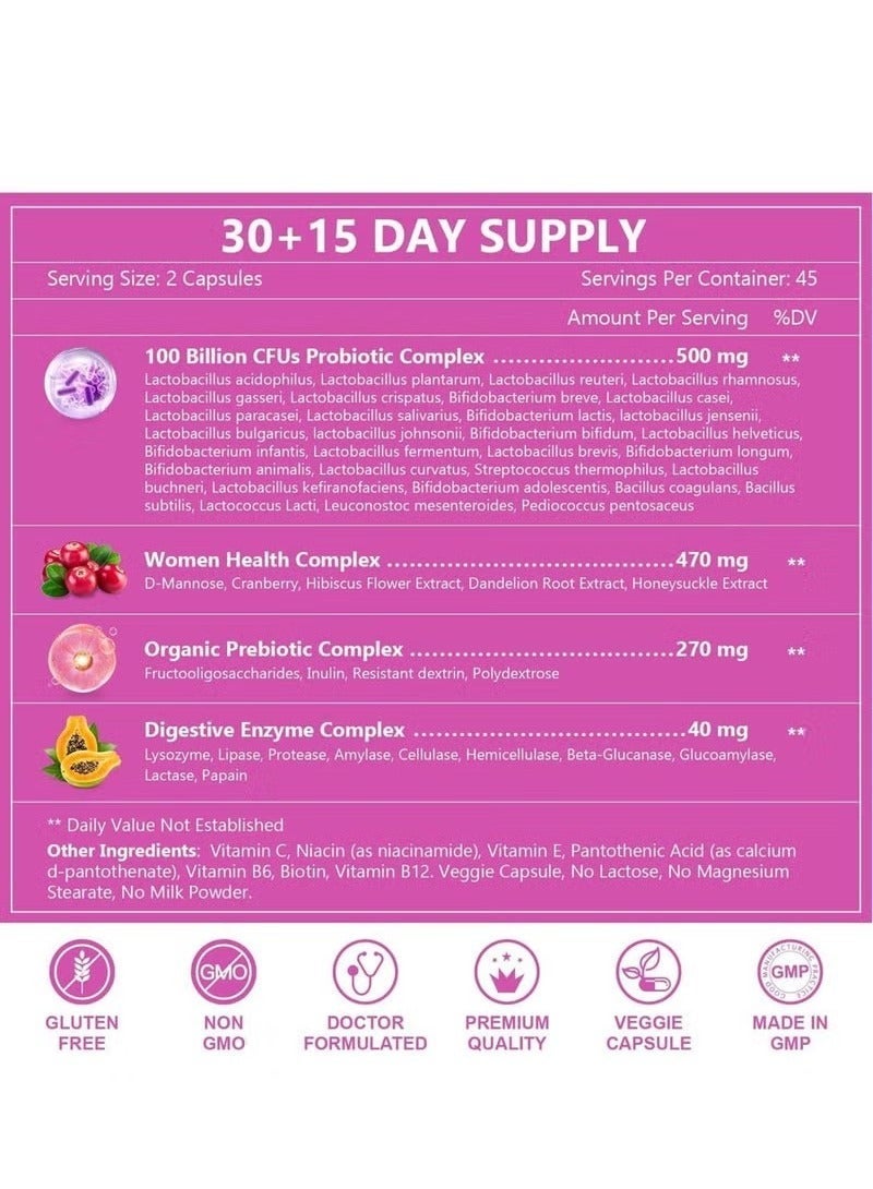 Sthxyfaith Women's Probiotic, Probiotics Prebiotics & Cranberry, 100 Billion CFU + 31 Strains, with Prebiotics Cranberry, Digestive Health and Immune System Health, No Soy Gluten Dairy, 90 Veggie Capsules - Image 2